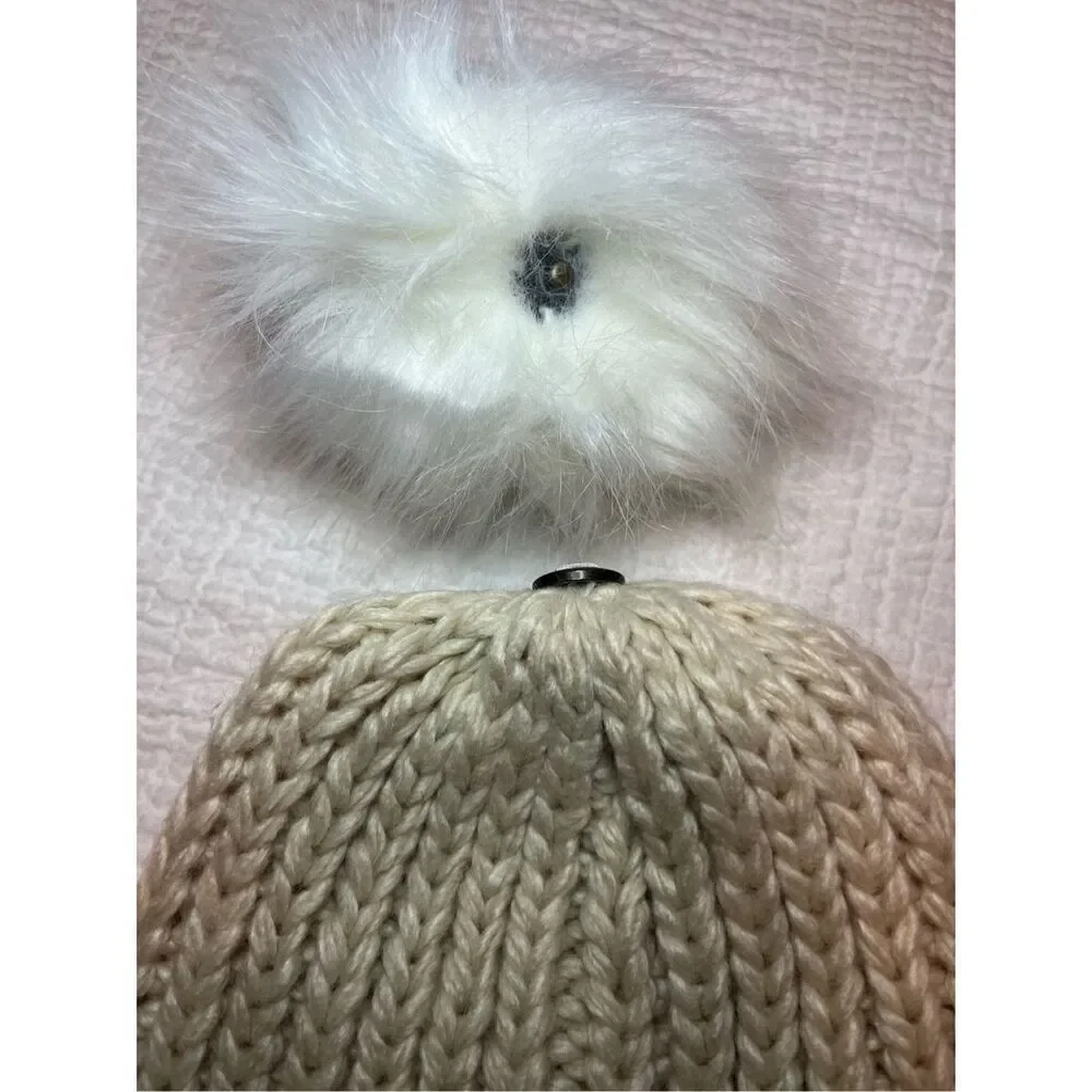 NWT HatAttack Bryce Knit Beanie Ivory Removable Pom